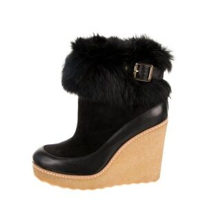 TORY BURCH Suede Fur Trim Ankle Boots